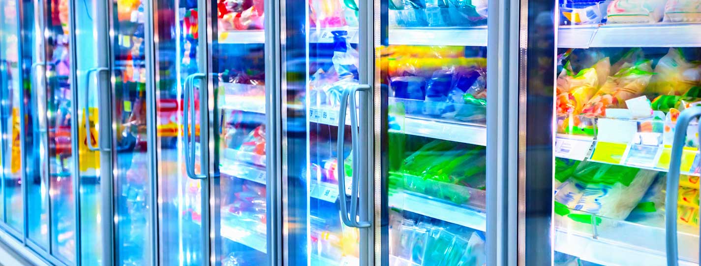 Grocery isle frozen food section.